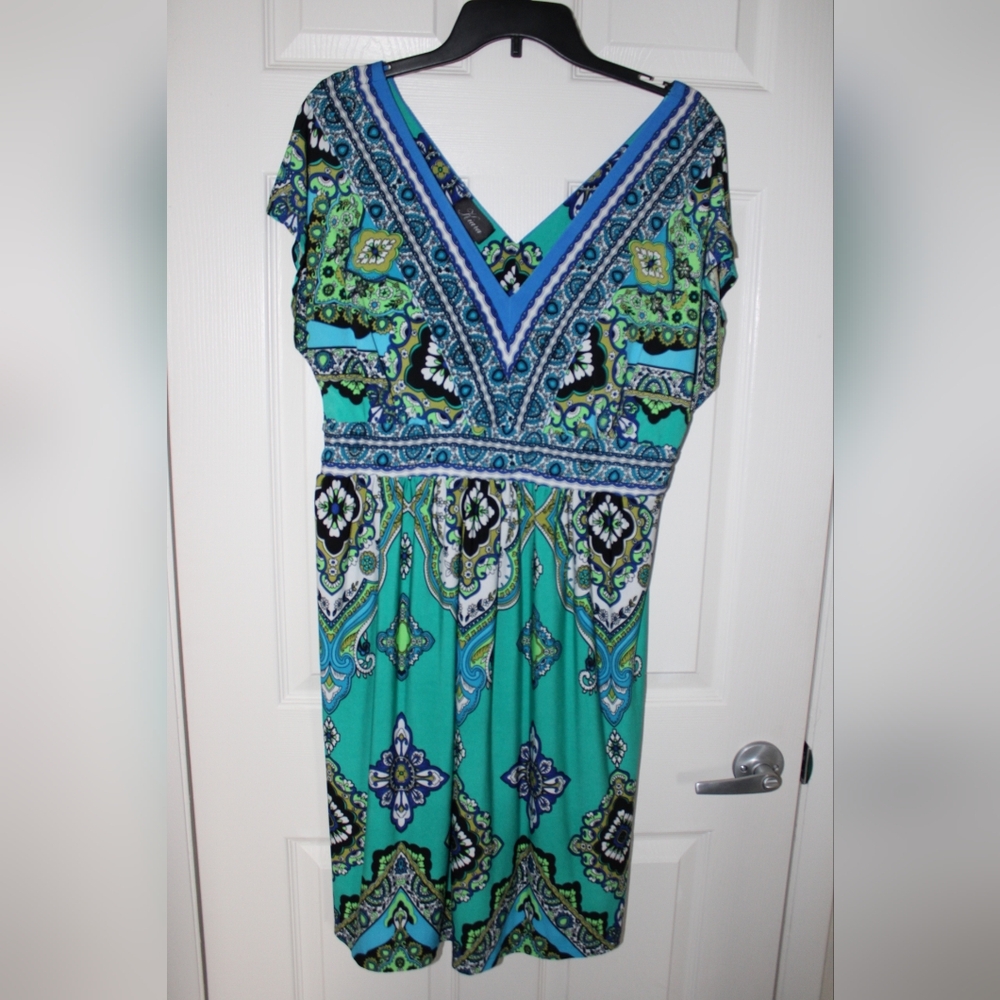 Blue Kiara Ornate Patterned Cocktail Dress (XXL)